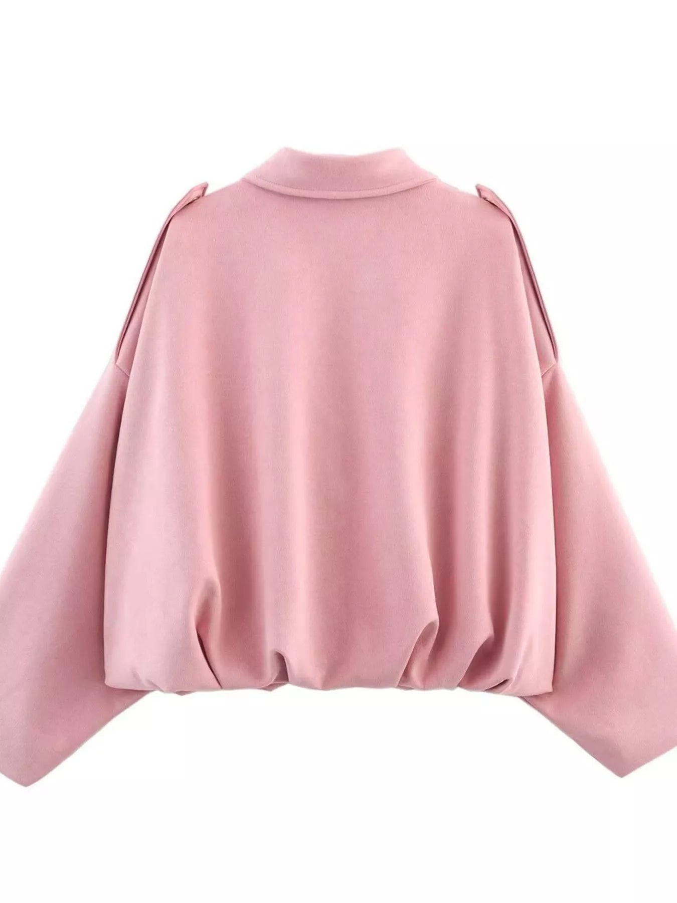 Oversized Zip Up Batwing Sleeve Casual Jacket - FLORENTINE IRIS