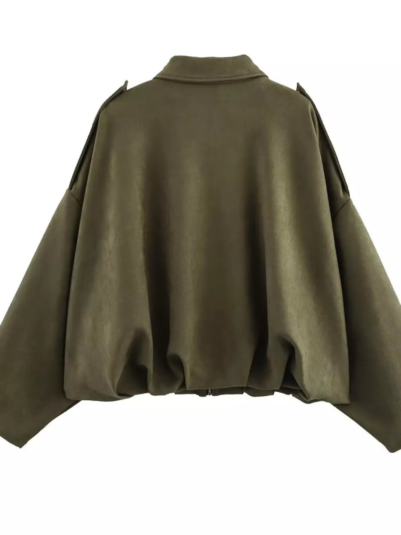 Oversized Zip Up Batwing Sleeve Casual Jacket - FLORENTINE IRIS