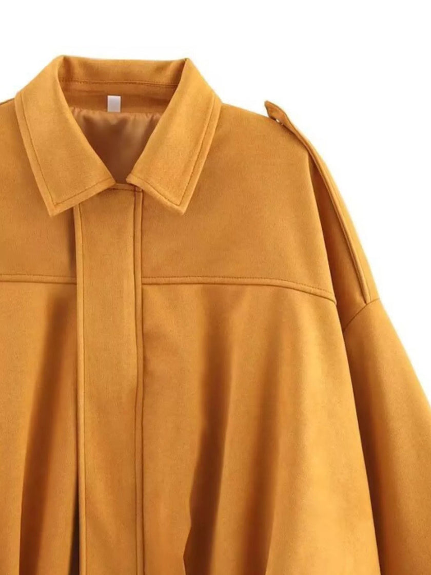 Oversized Zip Up Batwing Sleeve Casual Jacket - FLORENTINE IRIS