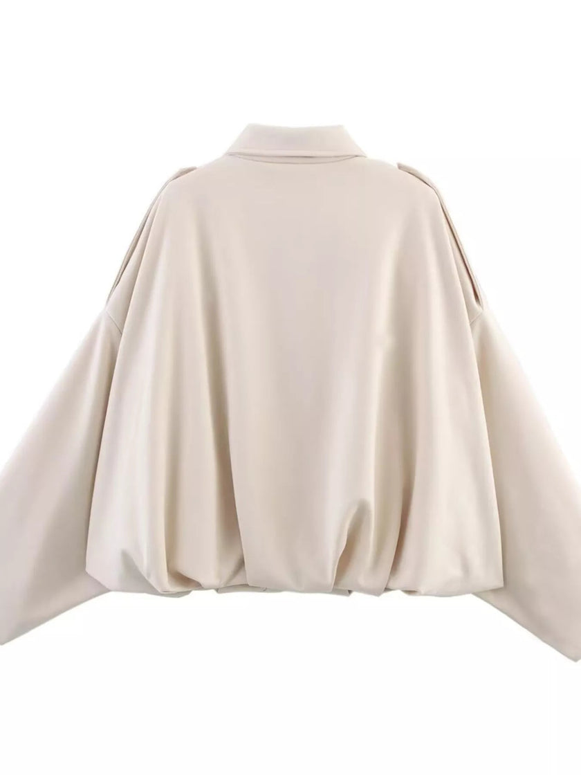 Oversized Zip Up Batwing Sleeve Casual Jacket - FLORENTINE IRIS