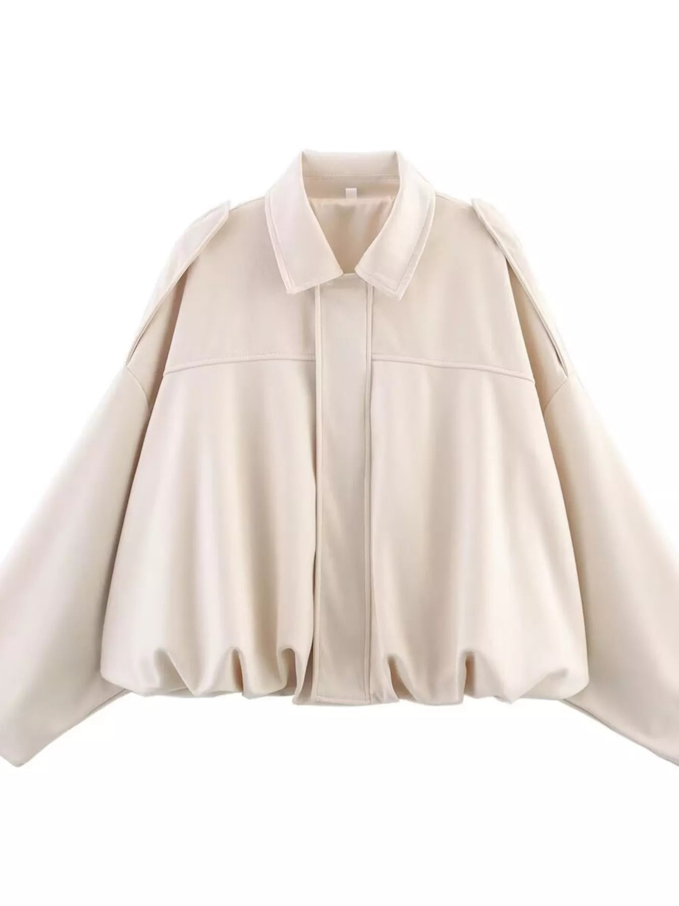 Oversized Zip Up Batwing Sleeve Casual Jacket - FLORENTINE IRIS