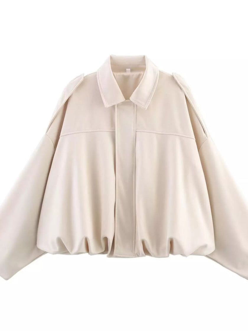 Oversized Zip Up Batwing Sleeve Casual Jacket - FLORENTINE IRIS