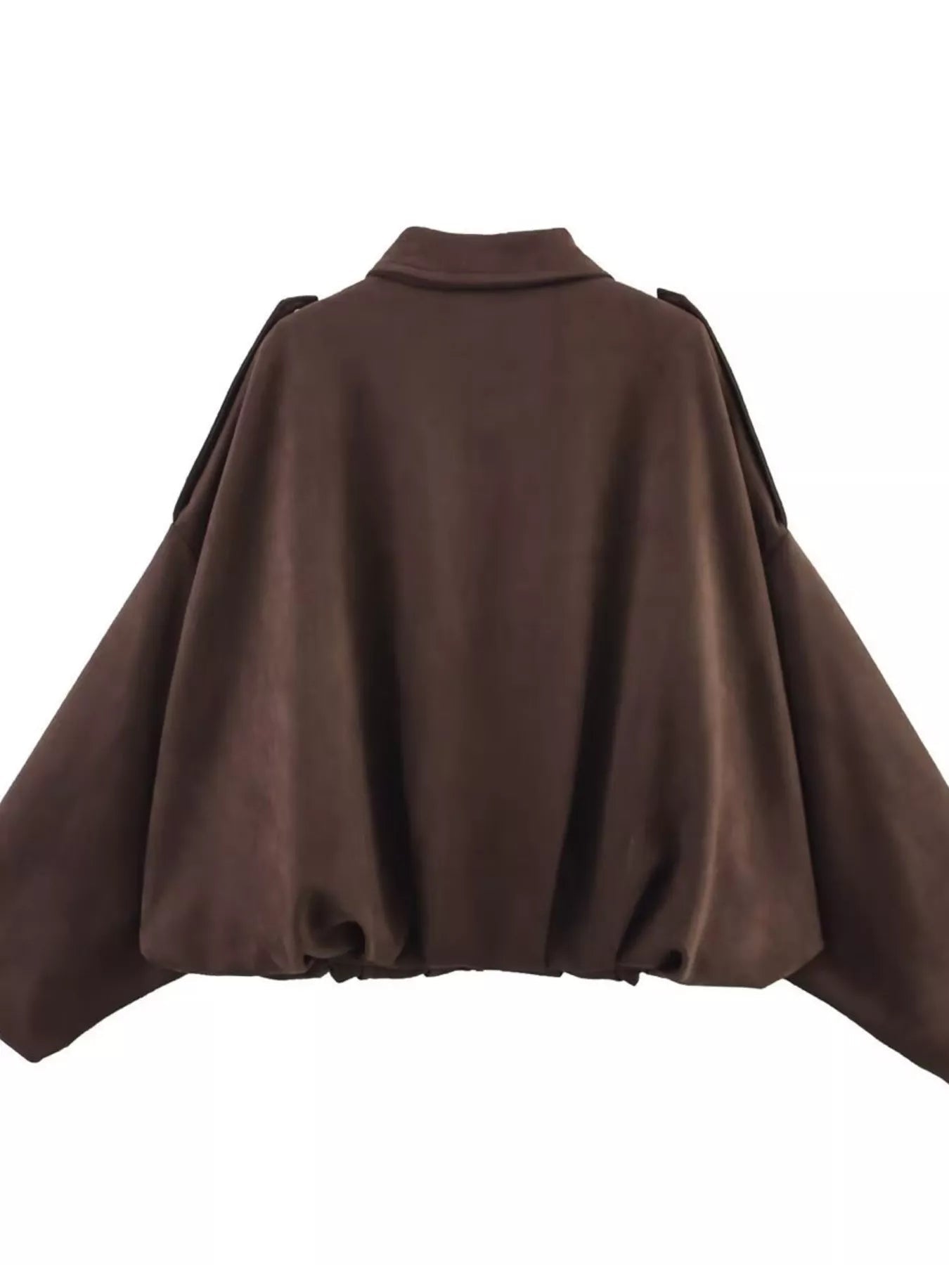 Oversized Zip Up Batwing Sleeve Casual Jacket - FLORENTINE IRIS