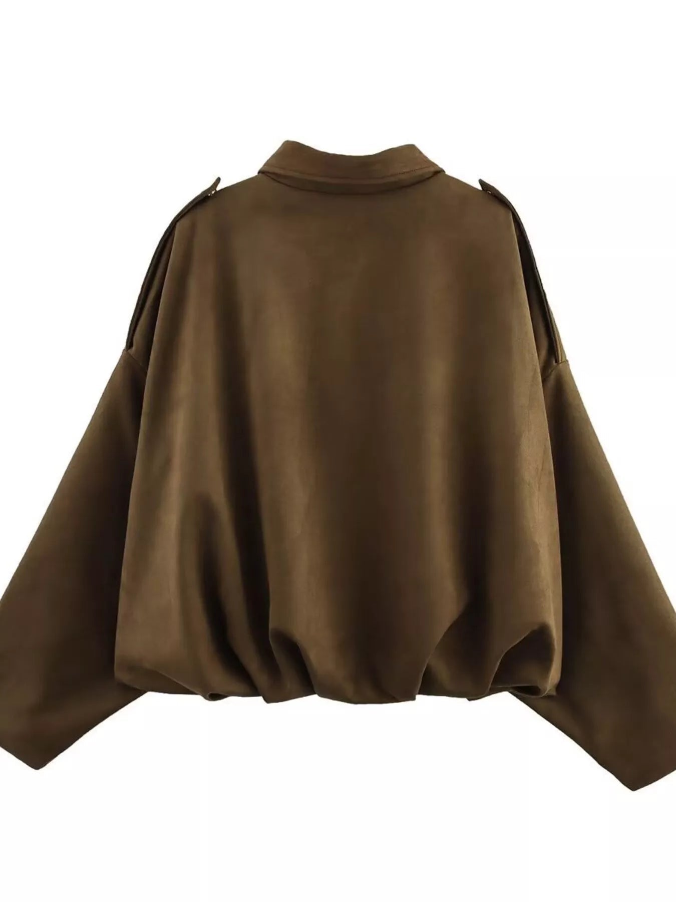 Oversized Zip Up Batwing Sleeve Casual Jacket - FLORENTINE IRIS