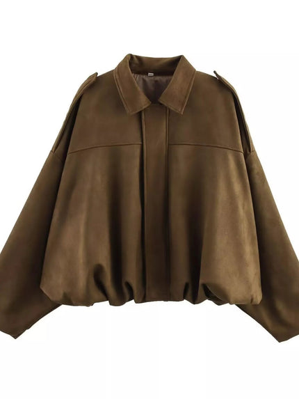 Oversized Zip Up Batwing Sleeve Casual Jacket - FLORENTINE IRIS