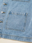 Patched Pockets Side Tie Denim Jacket - FLORENTINE IRIS