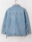 Patched Pockets Side Tie Denim Jacket - FLORENTINE IRIS