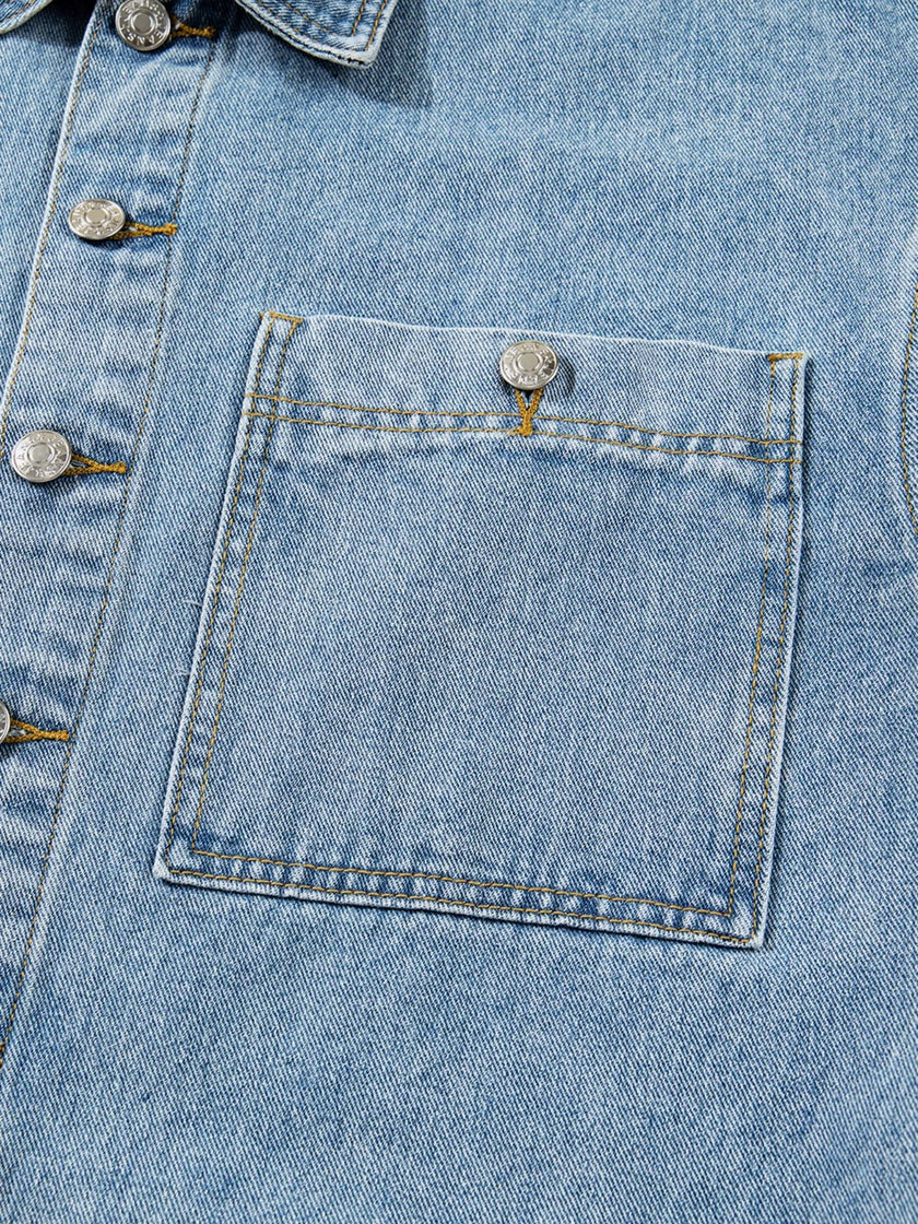 Patched Pockets Side Tie Denim Jacket - FLORENTINE IRIS