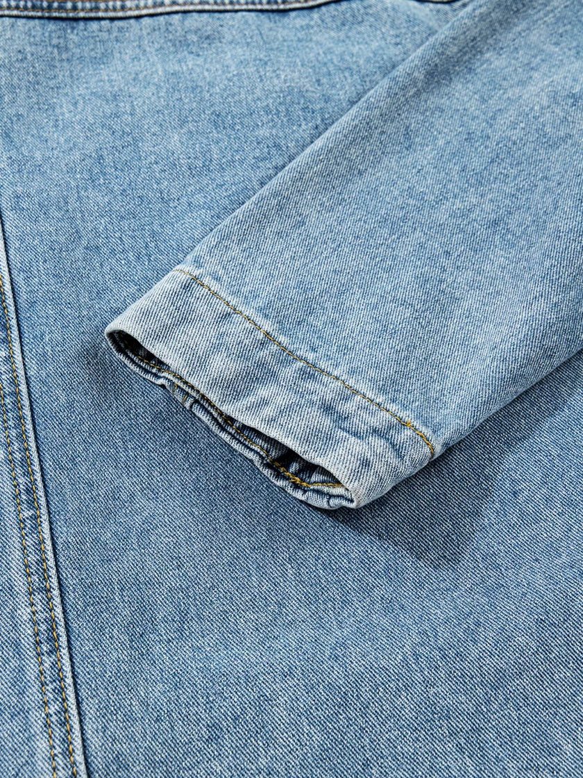 Patched Pockets Side Tie Denim Jacket - FLORENTINE IRIS