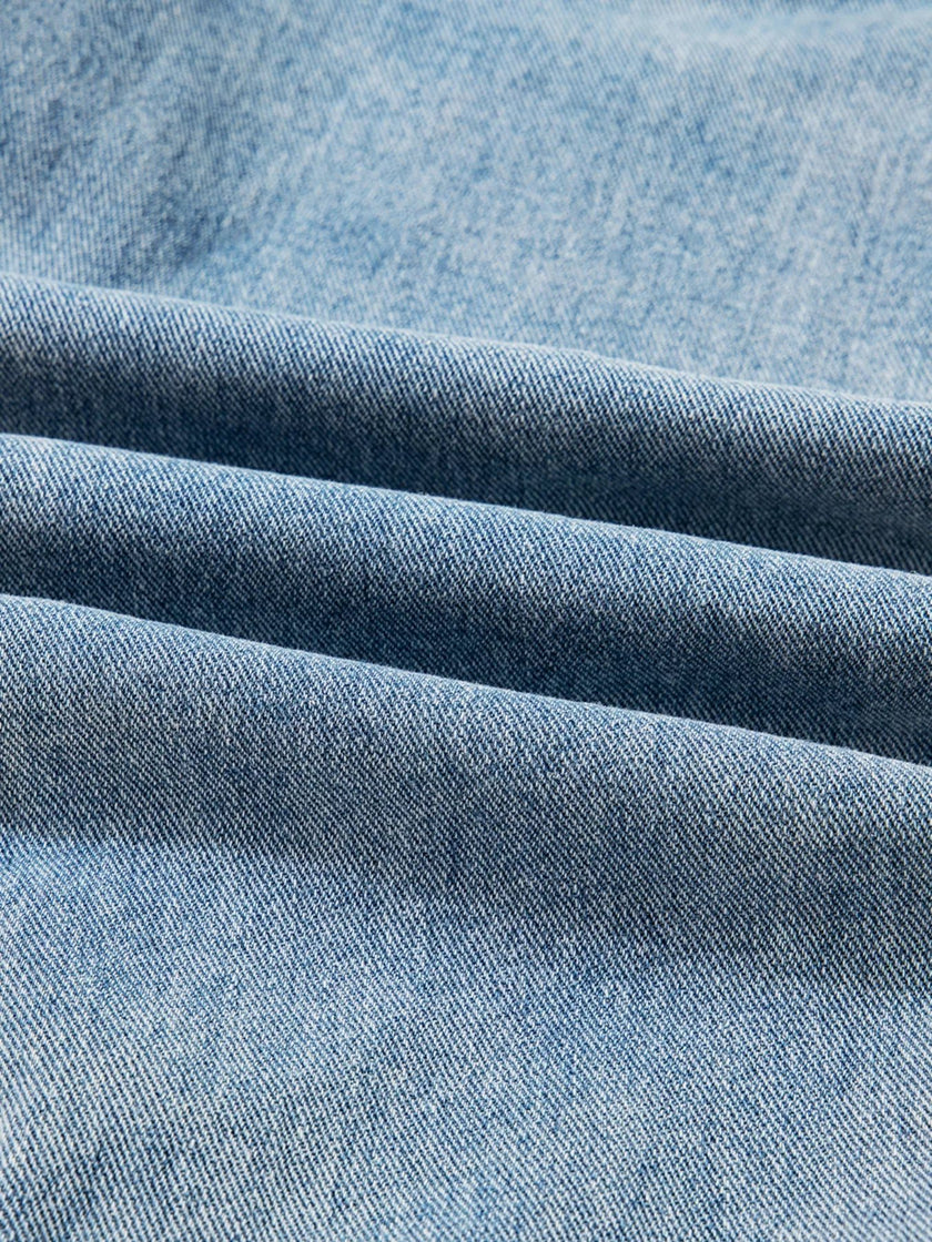 Patched Pockets Side Tie Denim Jacket - FLORENTINE IRIS