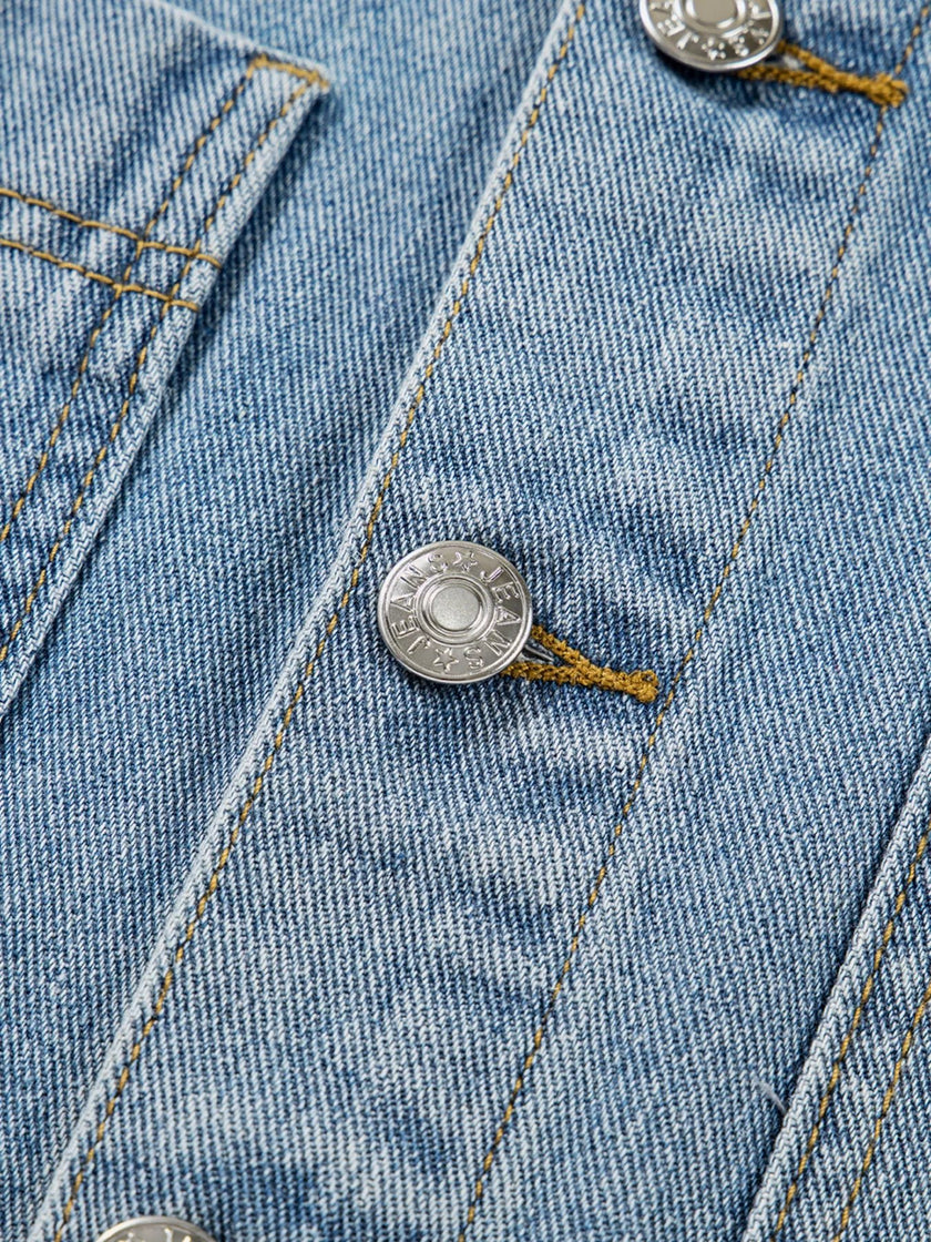 Patched Pockets Side Tie Denim Jacket - FLORENTINE IRIS