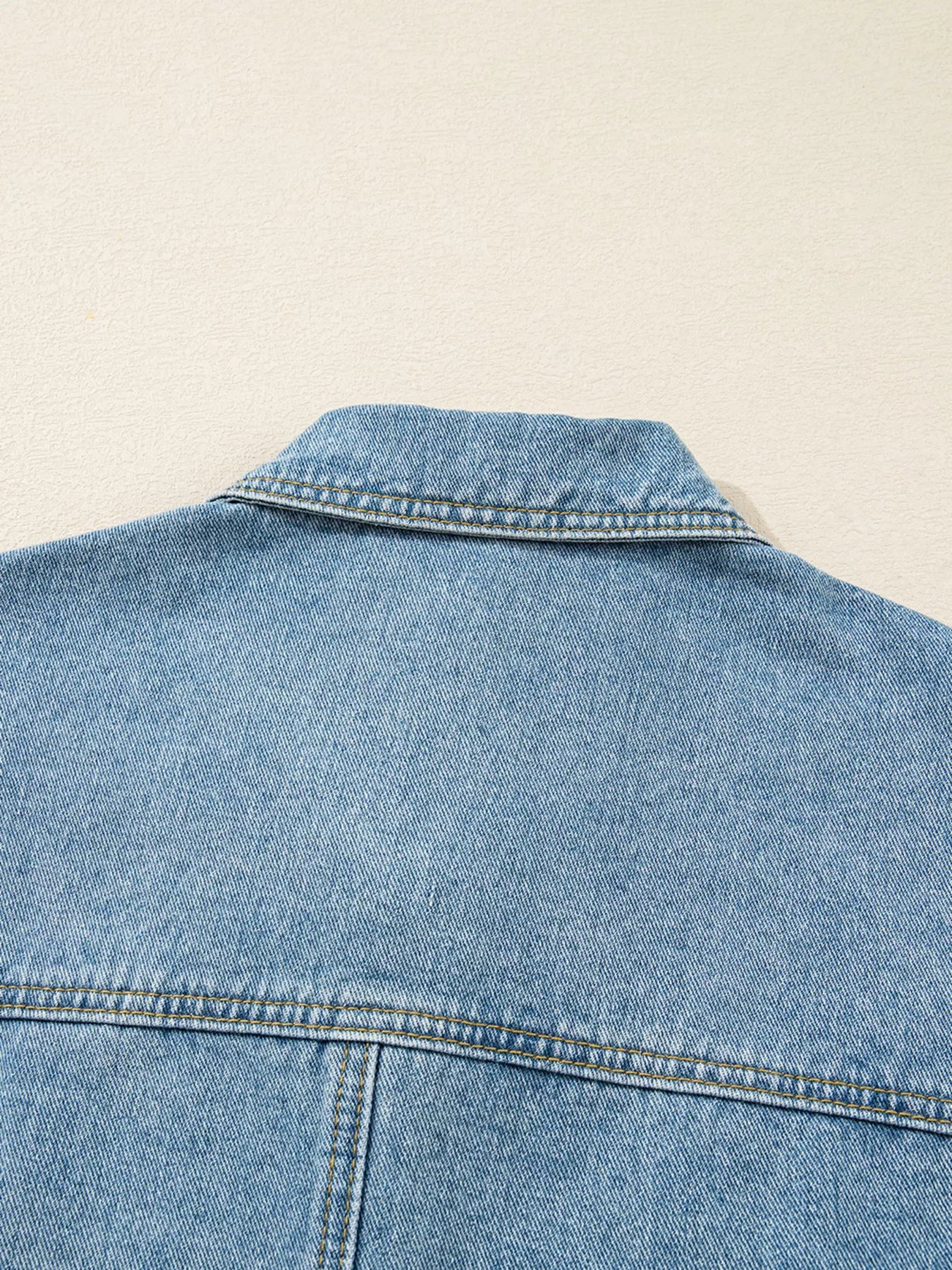 Patched Pockets Side Tie Denim Jacket - FLORENTINE IRIS