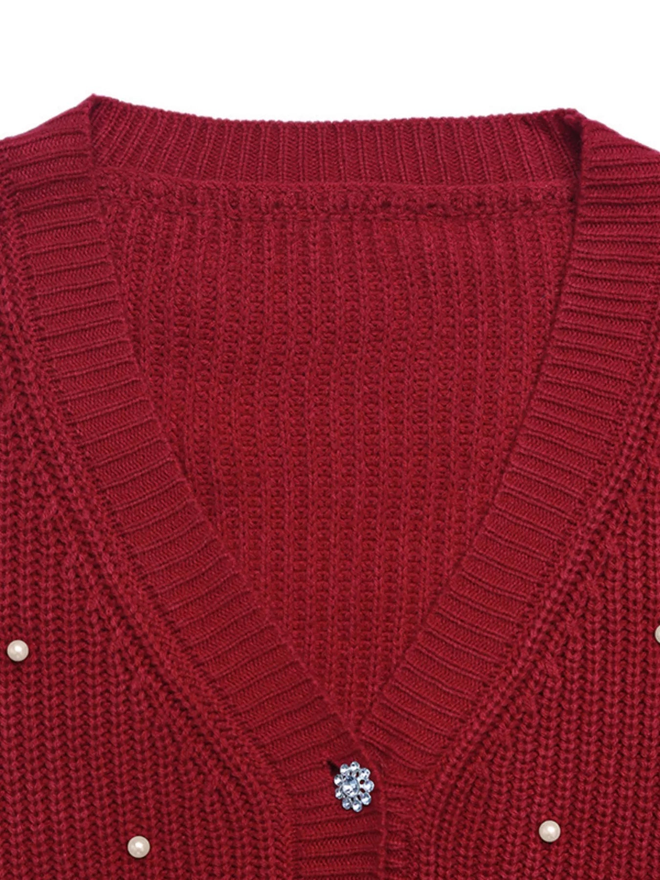 Pearl Embellished Button Up Cardigan - FLORENTINE IRIS