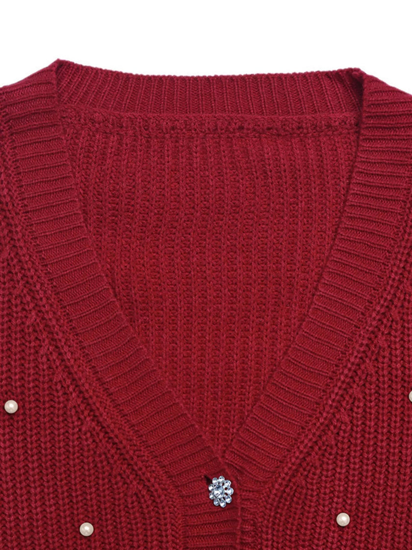 Pearl Embellished Button Up Cardigan - FLORENTINE IRIS