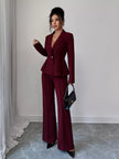 Peplum Blazer & Wide Leg Pants Set - FLORENTINE IRIS