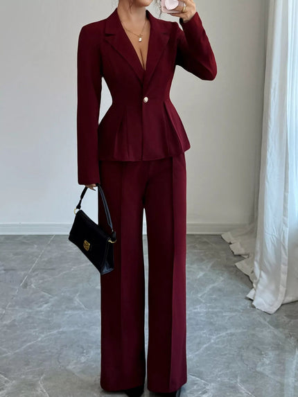 Peplum Blazer & Wide Leg Pants Set - FLORENTINE IRIS