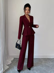 Peplum Blazer & Wide Leg Pants Set - FLORENTINE IRIS