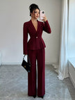 Peplum Blazer & Wide Leg Pants Set - FLORENTINE IRIS