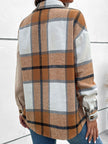 Perfee Contrast Plaid Print Dropped Shoulder Shirt - FLORENTINE IRIS