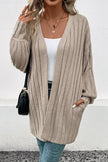 Perfee Open Front Cardigan with Pockets - FLORENTINE IRIS
