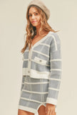 Plaid Button Down Sweater Cardigan and Mini Skirt Set - FLORENTINE IRIS