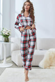 Plaid Button Front Top and Pants Lounge Set - FLORENTINE IRIS