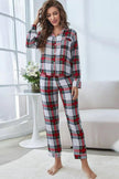 Plaid Button Front Top and Pants Lounge Set - FLORENTINE IRIS