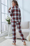 Plaid Button Front Top and Pants Lounge Set - FLORENTINE IRIS