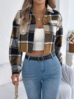 Plaid Button Up Cropped Jacket - FLORENTINE IRIS