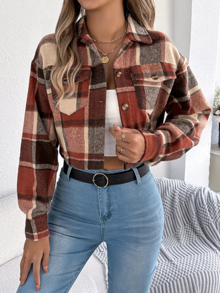 Plaid Button Up Cropped Jacket - FLORENTINE IRIS