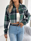 Plaid Button Up Cropped Jacket - FLORENTINE IRIS