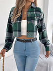 Plaid Button Up Cropped Jacket - FLORENTINE IRIS