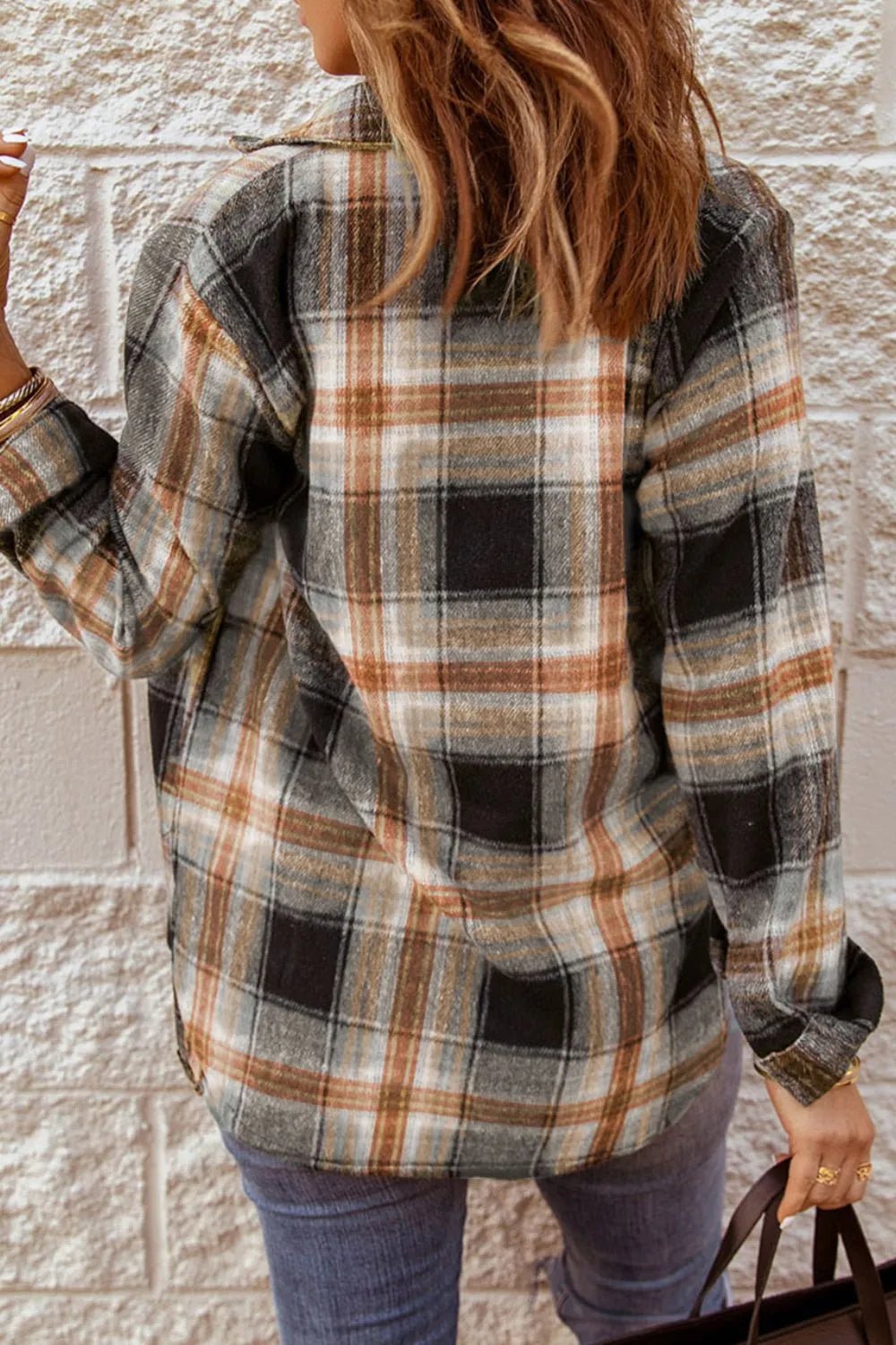 Plaid Collared Neck Button Up Long Sleeve Shirt - FLORENTINE IRIS