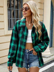 Plaid Collared Neck Long Sleeve Shirt - FLORENTINE IRIS