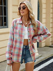 Plaid Collared Neck Long Sleeve Shirt - FLORENTINE IRIS