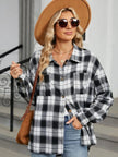 Plaid Collared Neck Long Sleeve Shirt - FLORENTINE IRIS