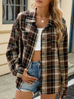 Plaid Collared Neck Long Sleeve Shirt - FLORENTINE IRIS