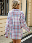 Plaid Collared Neck Long Sleeve Shirt - FLORENTINE IRIS