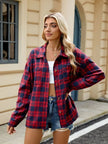 Plaid Collared Neck Long Sleeve Shirt - FLORENTINE IRIS