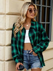 Plaid Collared Neck Long Sleeve Shirt - FLORENTINE IRIS