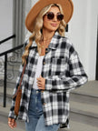 Plaid Collared Neck Long Sleeve Shirt - FLORENTINE IRIS