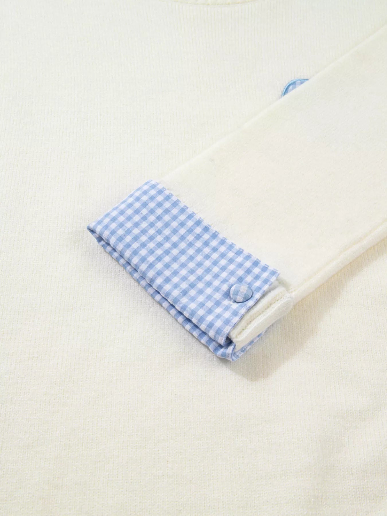 Plaid Heart Embroidered Cuffed Drop Shoulder Crew Neck Sweater - FLORENTINE IRIS