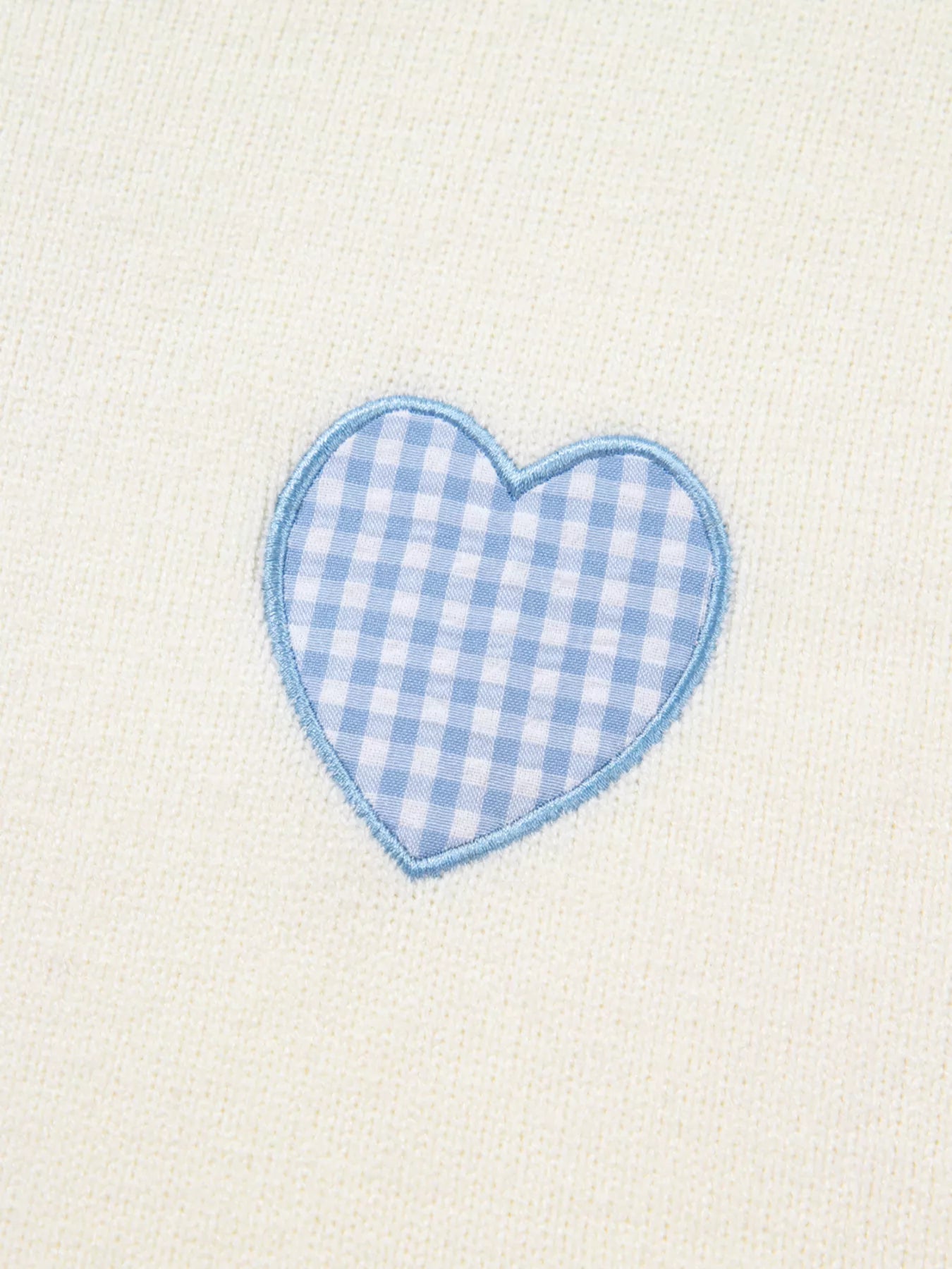 Plaid Heart Embroidered Cuffed Drop Shoulder Crew Neck Sweater - FLORENTINE IRIS