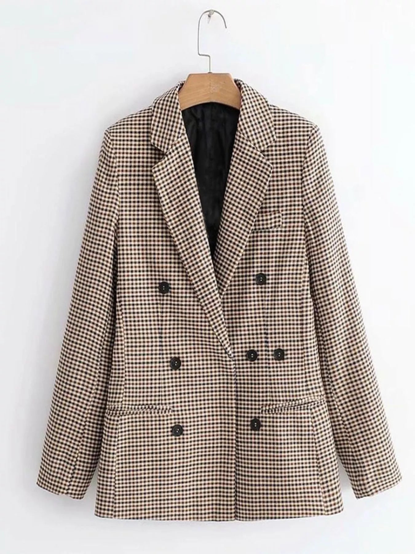 Plaid Lapel Collar Long Sleeve Blazer - FLORENTINE IRIS