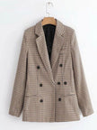 Plaid Lapel Collar Long Sleeve Blazer - FLORENTINE IRIS