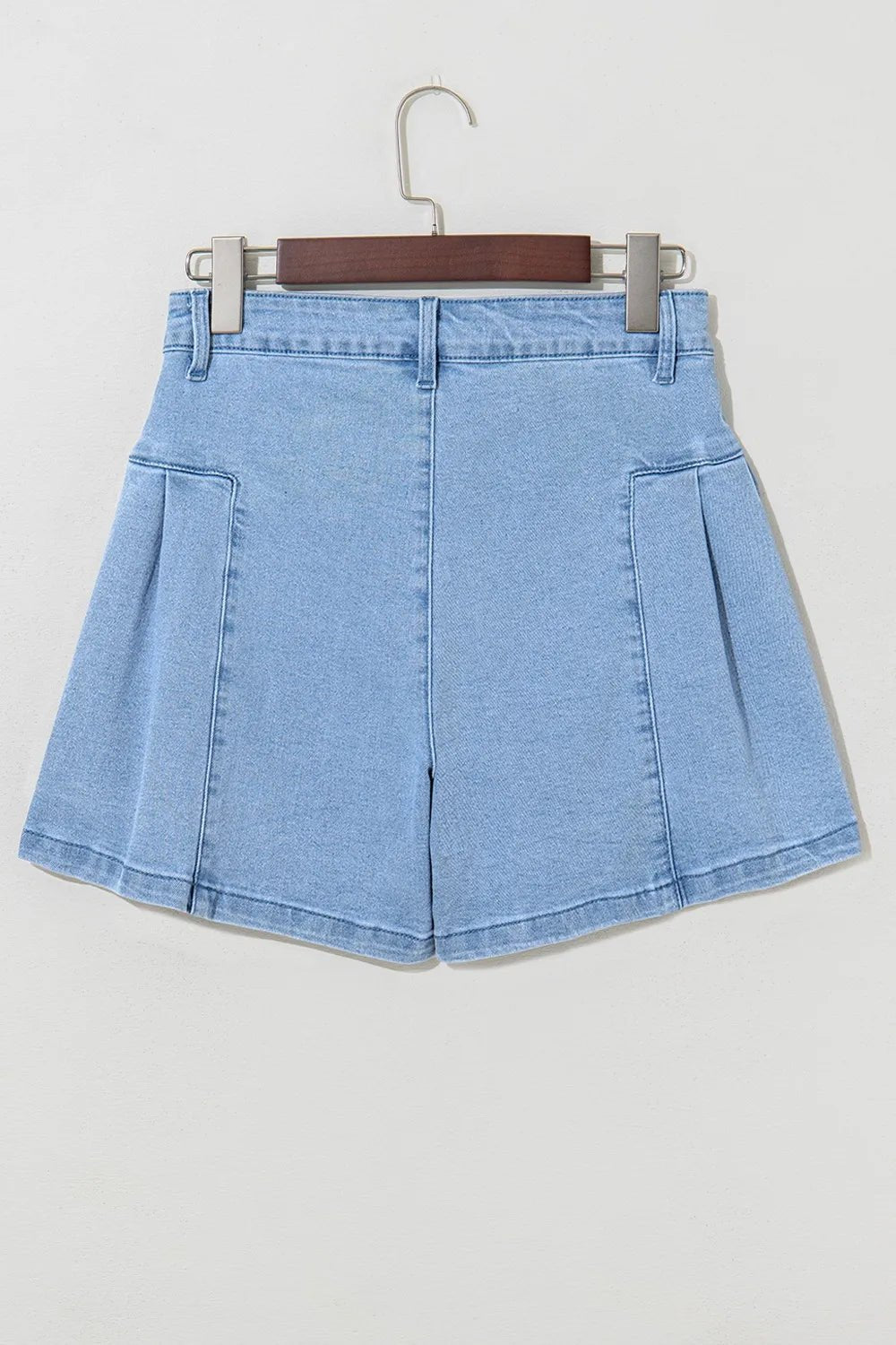 Pleated Patchwork Panel Lightweight Denim Shorts - FLORENTINE IRIS