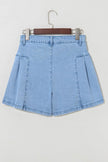 Pleated Patchwork Panel Lightweight Denim Shorts - FLORENTINE IRIS