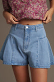 Pleated Patchwork Panel Lightweight Denim Shorts - FLORENTINE IRIS