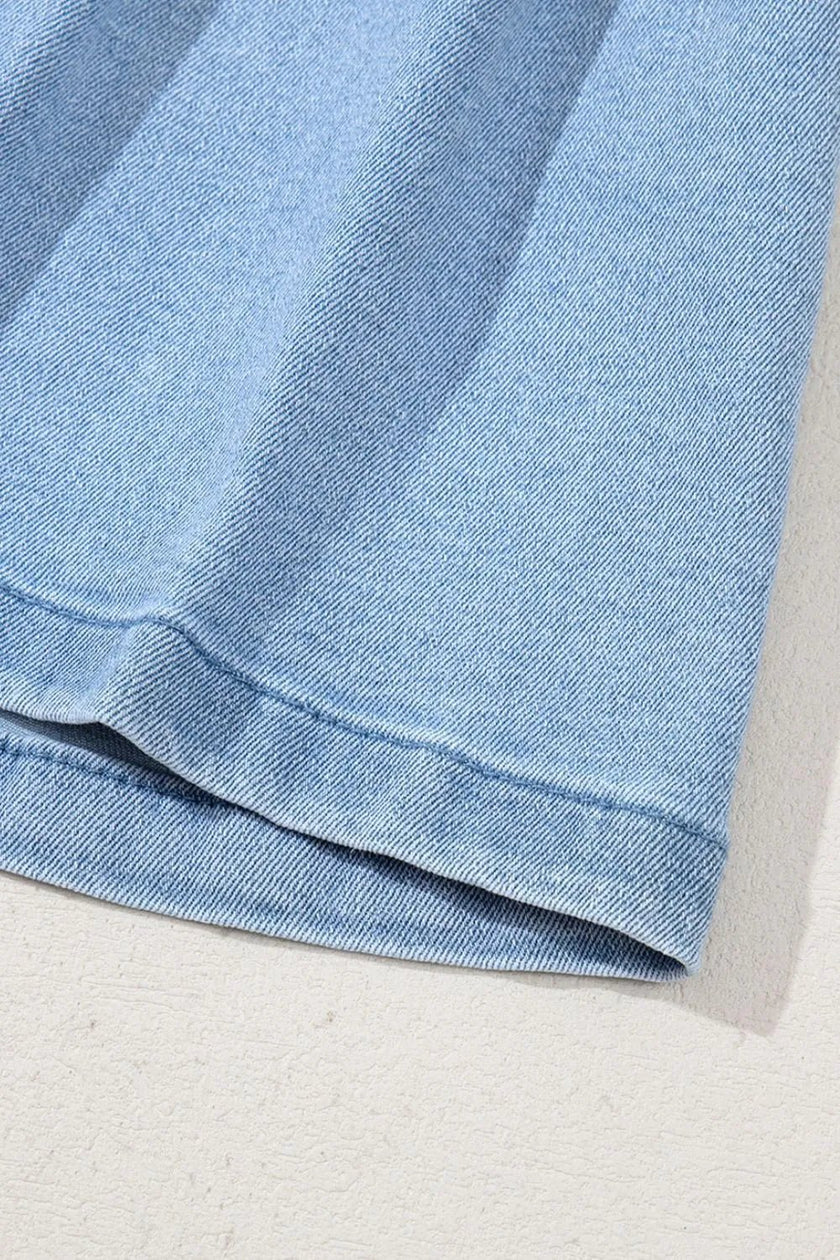 Pleated Patchwork Panel Lightweight Denim Shorts - FLORENTINE IRIS