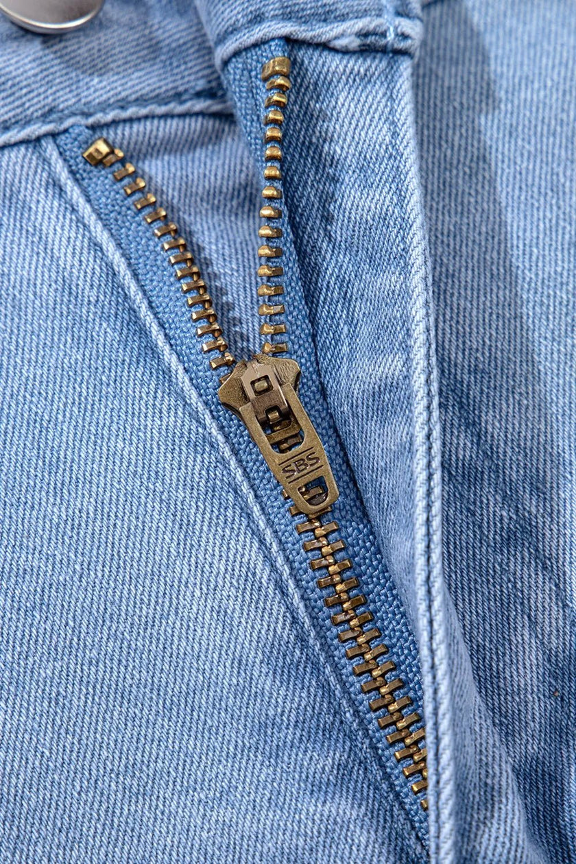 Pleated Patchwork Panel Lightweight Denim Shorts - FLORENTINE IRIS